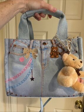 Betsey Johnson “Luv Betsey” Denim Charm Bag with Bear Bag Charm
